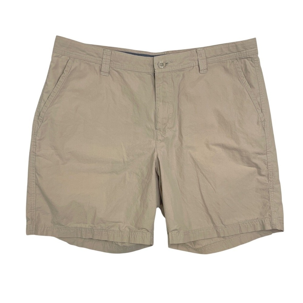 Columbia Washed‎ Out Mens Chino Shorts Tan Khaki Cotton Flat Front Size 38w 8L